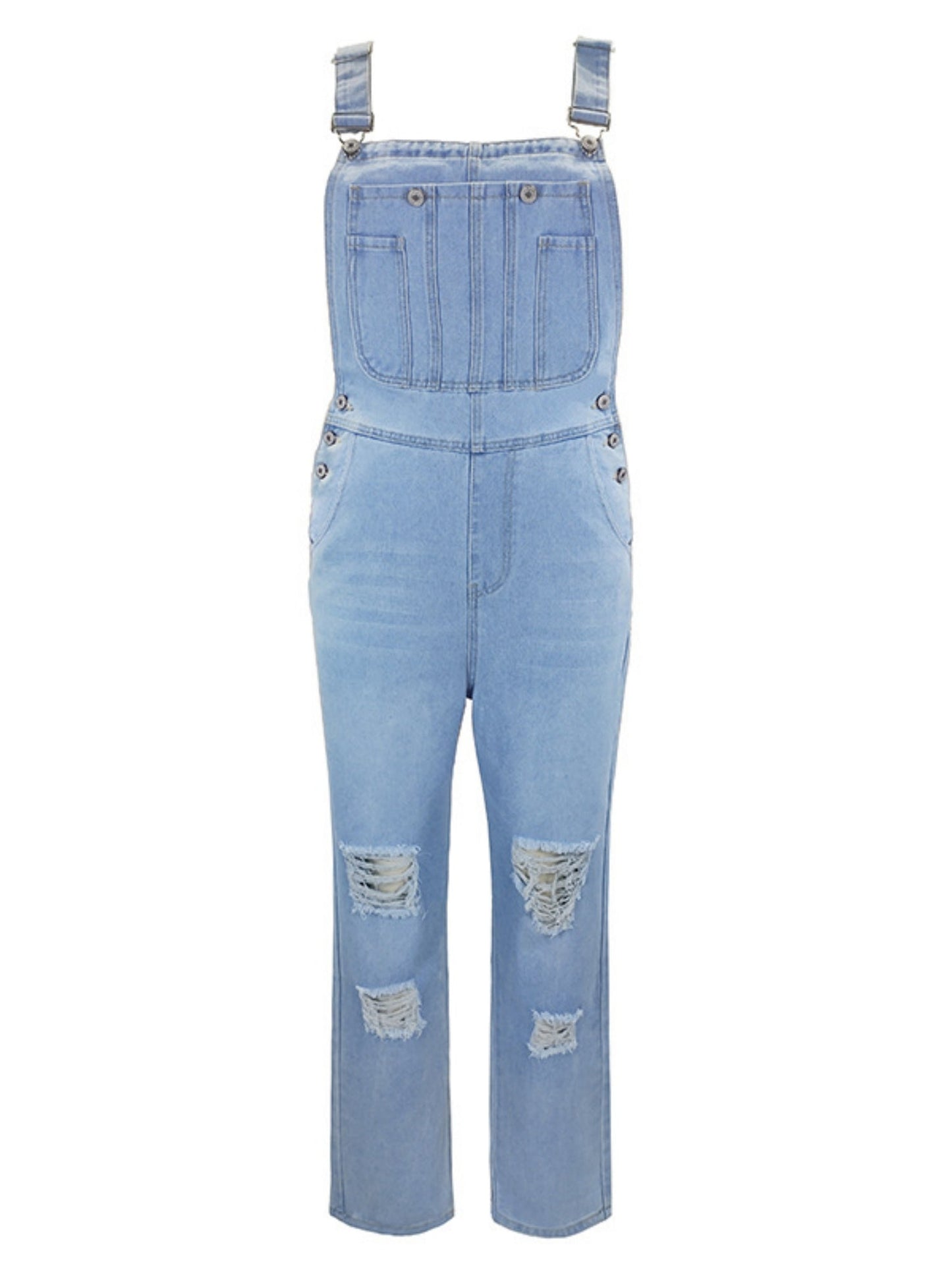 Hole Washed Pocket Denim Overalls