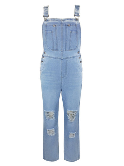 Hole Washed Pocket Denim Overalls
