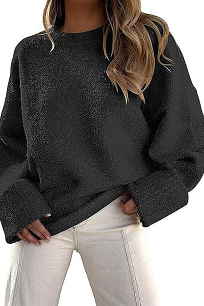 Margovil Crewneck Drop Shoulder Solid Knitted Pullover Sweater