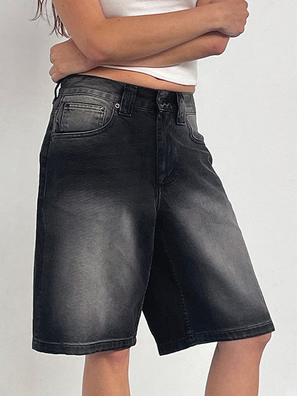 Non-Elastic Slimming Denim Shorts