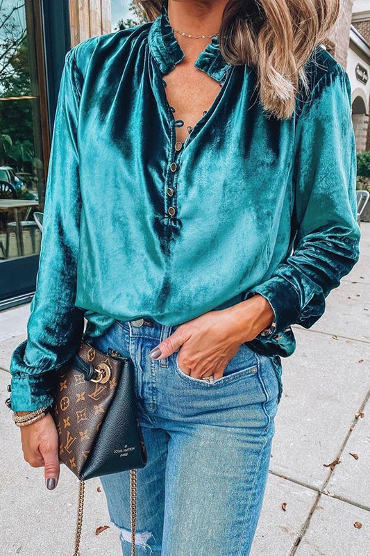 Sexy V-Neck Gold Velvet Long Sleeve Shirt