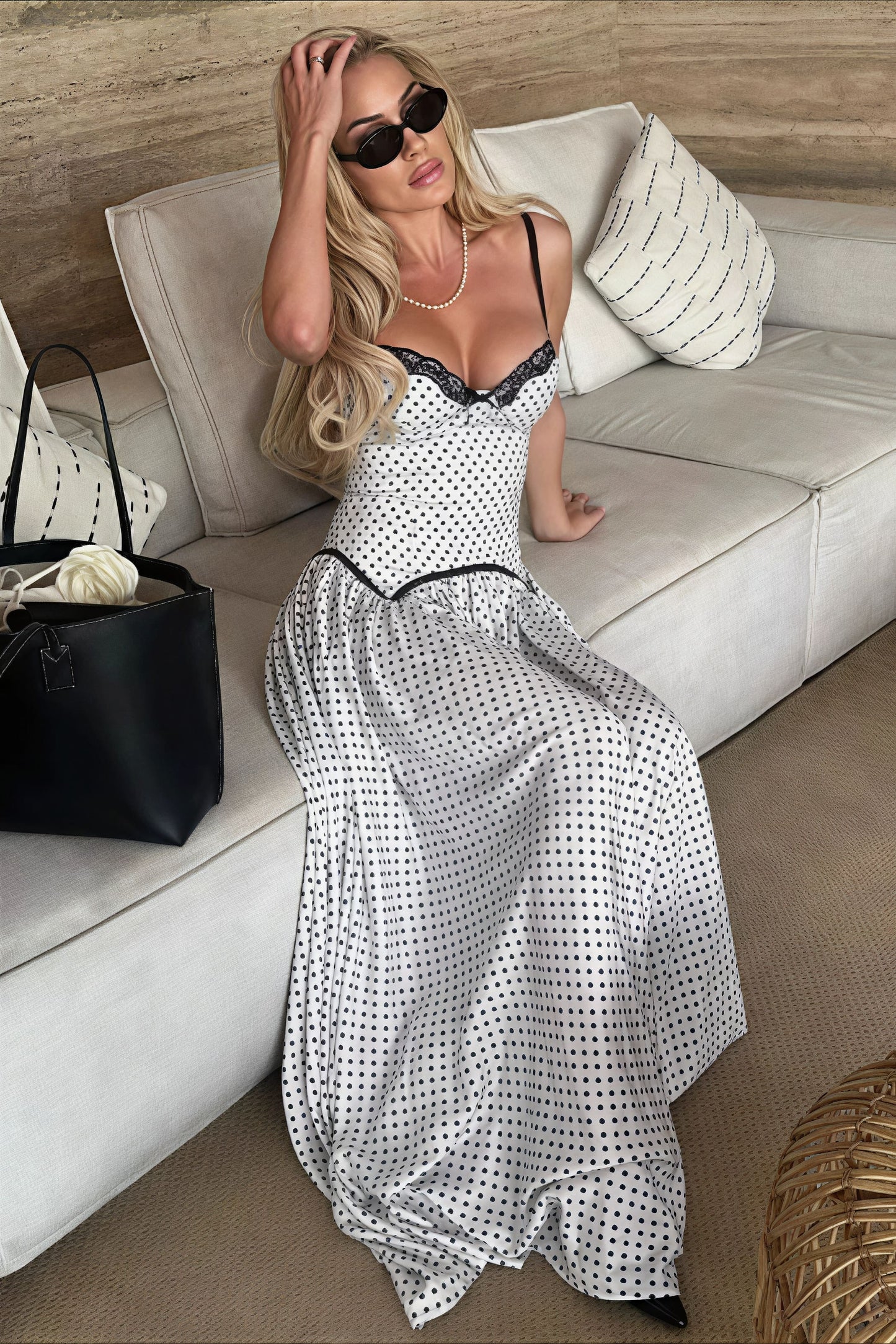 | Lace Polka Dot Maxi Dress