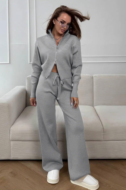 Two-Way Zipper Fitted Knit Commuter Two Piece Set