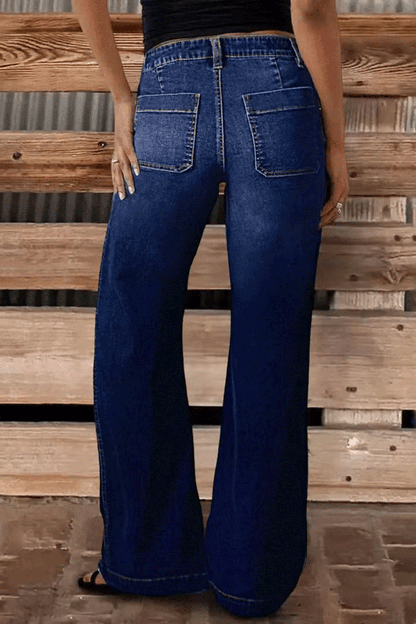 Stylish Casual Pocket Stretch Straight Leg Women's Jeans