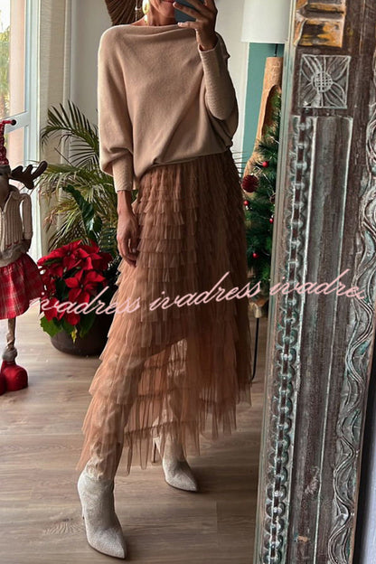 Be Your Own City Queen Tiered Elastic Waist Tulle Maxi Skirt
