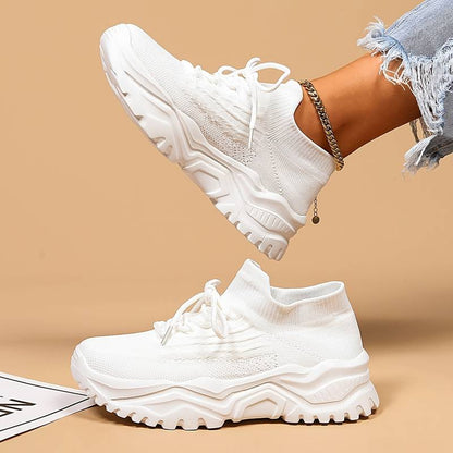 Women's Orthopedic White Lace-Up Sneakers – Comfortable Support Everyday Shoes