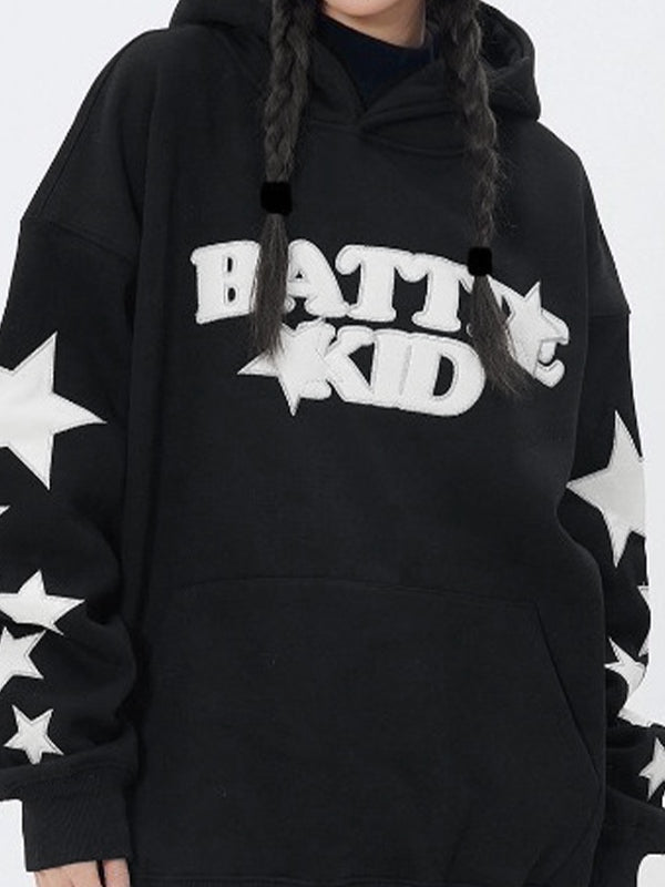 Street Letter Star Print Oversized Hoodie