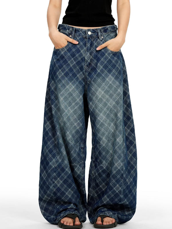 Stripe And Check Print Women'S Jeans