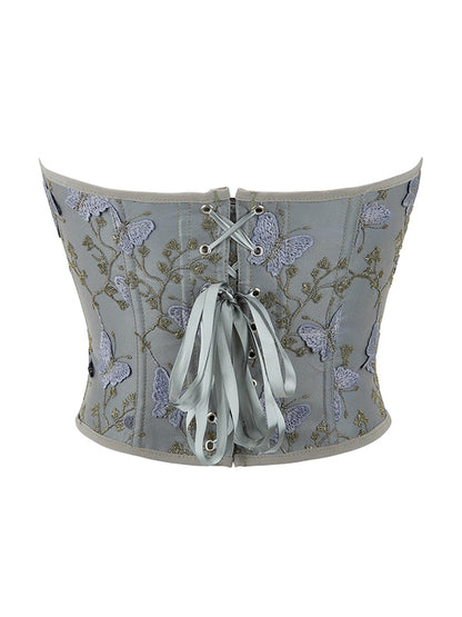 Butterfly Embroidery Bandage Corset Top