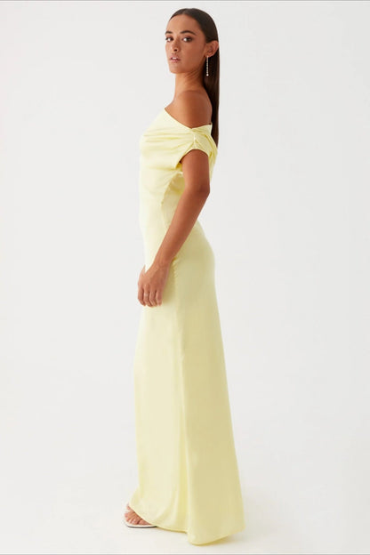 Solid Asymmetric Neckline Formal Dress