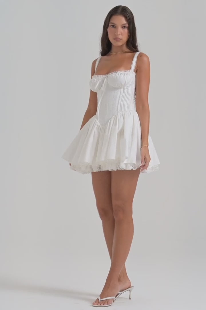 Lace Trim Sweetheart Corset Pleated Babydoll Mini Dress