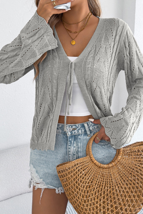 Solid Color Loose V-neck Long-sleeved Vacation Knit Cardigan