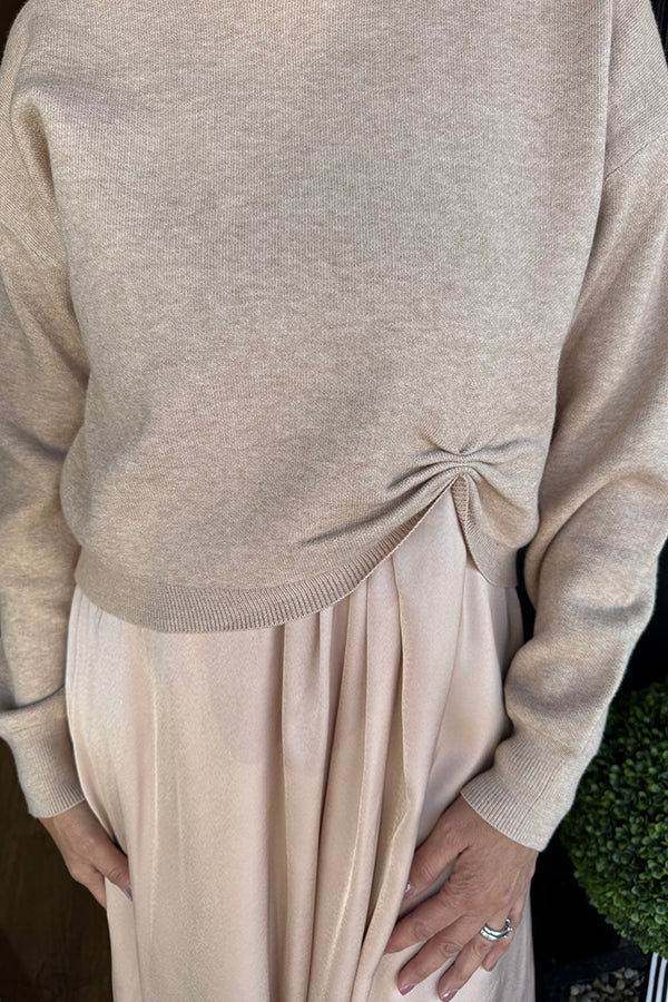 Practical Fashion Knit Ruched Sweater and Satin Stretch Tank Midi Dress Two-piece Set