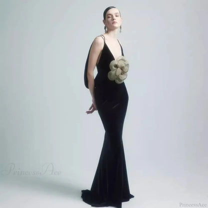 3D Floral Backless Satin Prom Dress