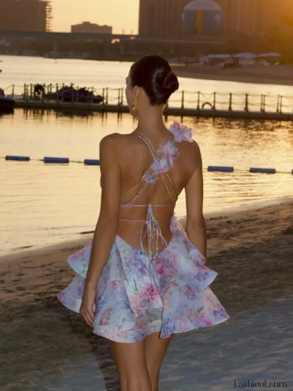 3D Floral Ruffled Mini Dress
