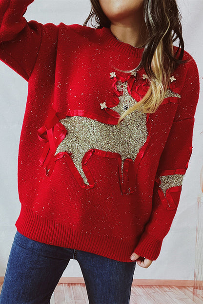 Christmas Pattern Knitted Crew Neck Long Sleeved Sweate