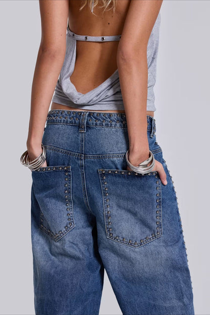 Loose Fit Beaded Decorative Unique Jeans