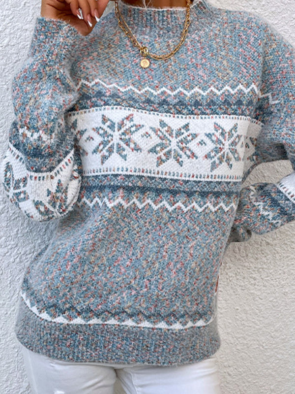Snowflake Jacquard Mock Neck Sweater
