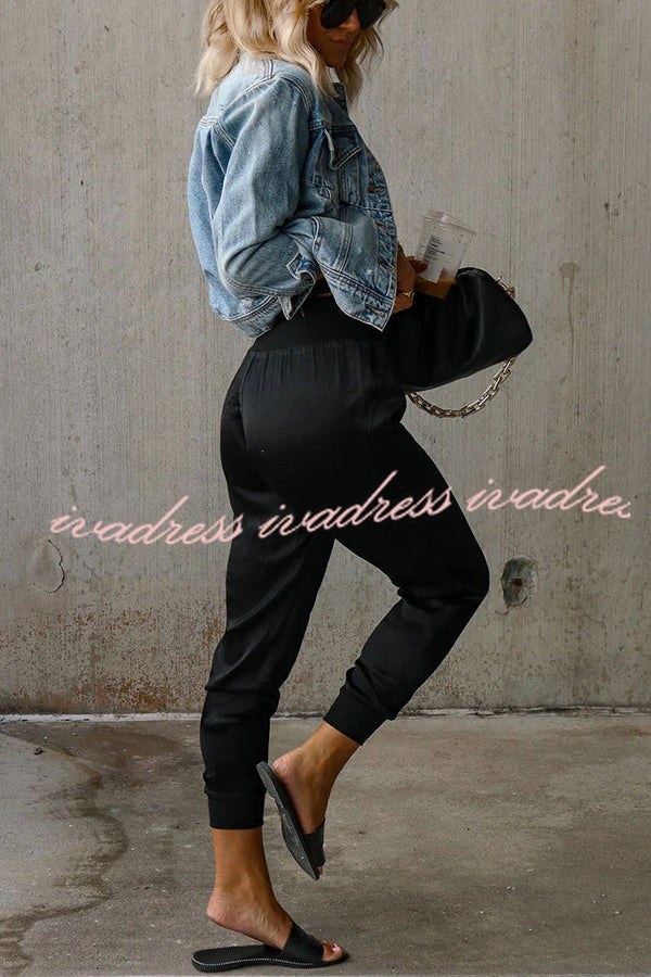 Luxe Look Satin High Waist Pocketed Joggers