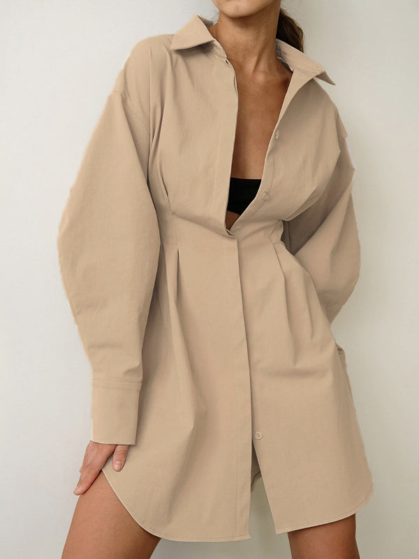 Fold Pleated Detail Shirt Mini Dress