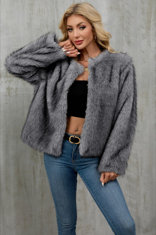 Plush Short Fur Open Cardigan Coat
