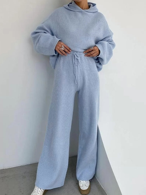 Solid Oversized Hoodie & Drawstring Wide Leg Pants Set