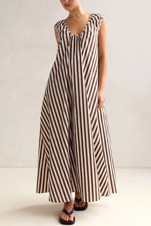 Striped Polka Dot Print Loose Sleeveless Casual Vacation Maxi Dress