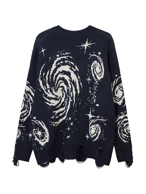 Swirl Print Ripped Design Sweater