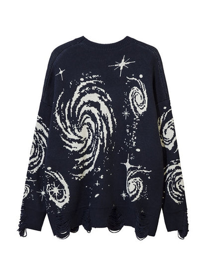 Swirl Print Ripped Design Sweater