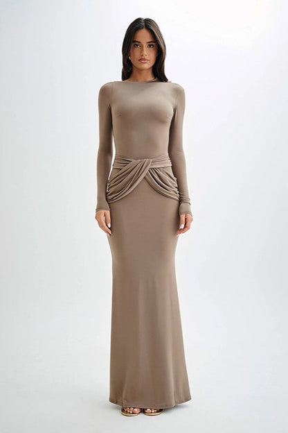 | Long Sleeve Crew Neck Maxi Dress
