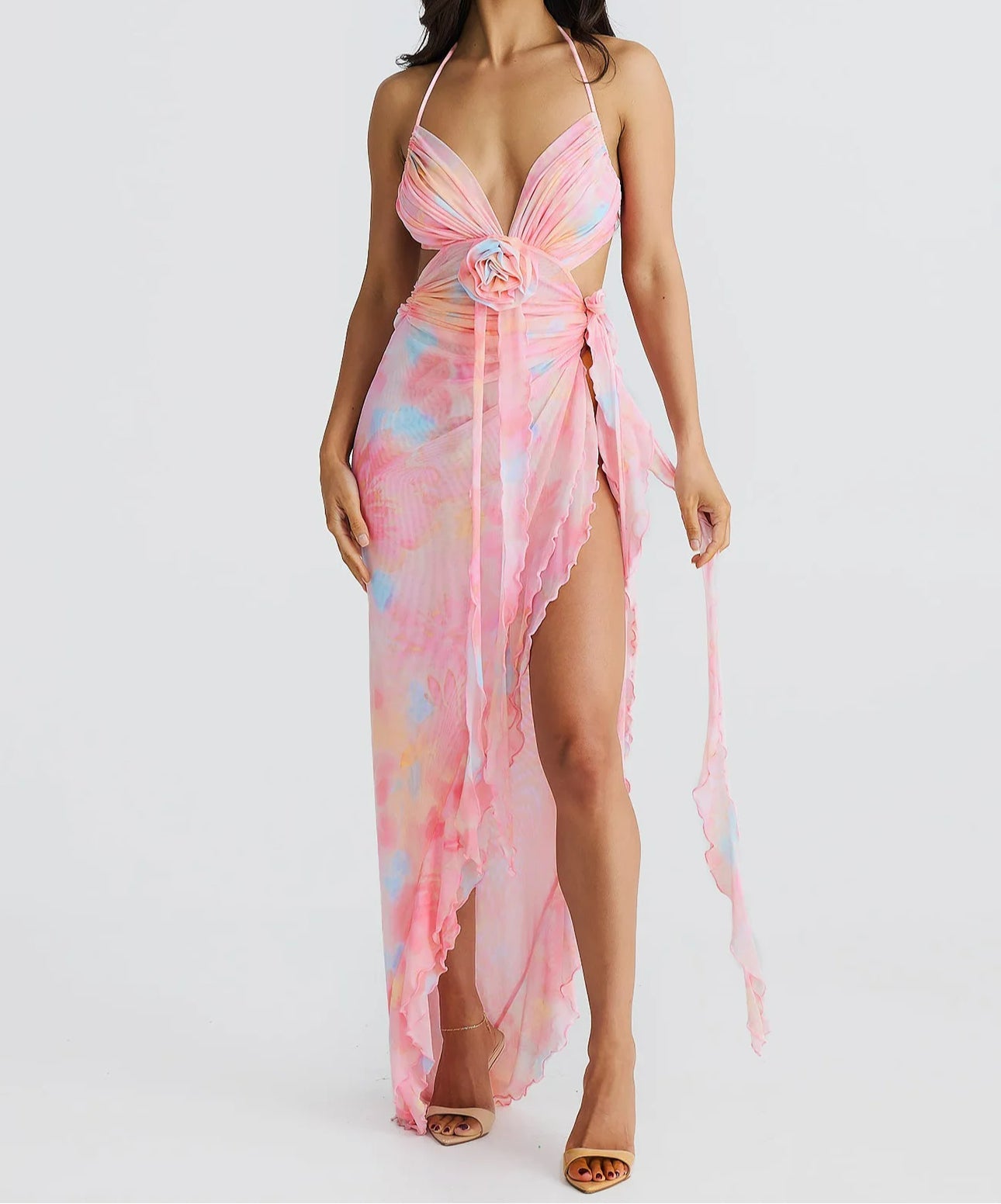 Backless Halter Lace Up Midi Dress