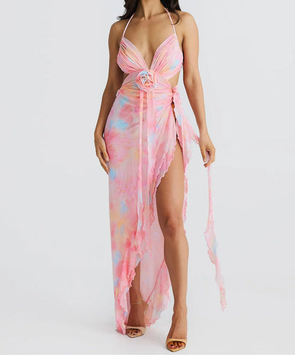 Backless Halter Lace Up Midi Dress