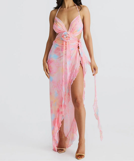 Backless Halter Lace Up Midi Dress