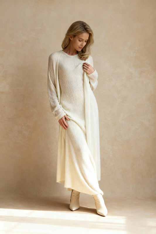 Vintage Knit Cardigan and Sleeveless Dress Two Piece Set