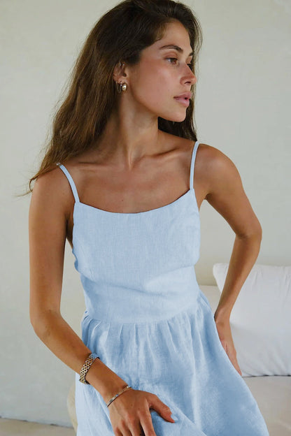 | Spaghetti Strap Backless Ruffle Maxi Dress