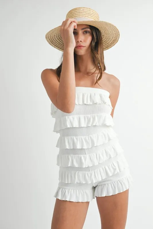 Rita Knit Ruffled Tube Romper