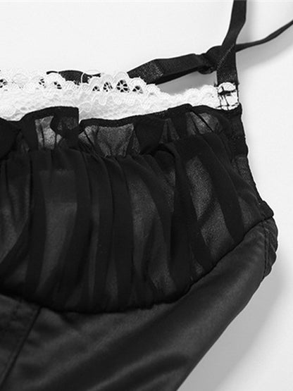 Lace Mesh Splice Breasted Irregular Hem Corset Top