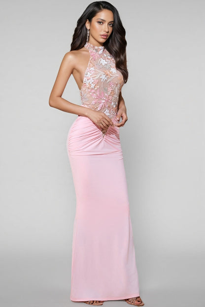 Vincas Embroidered Neck Sequin Maxi Dress