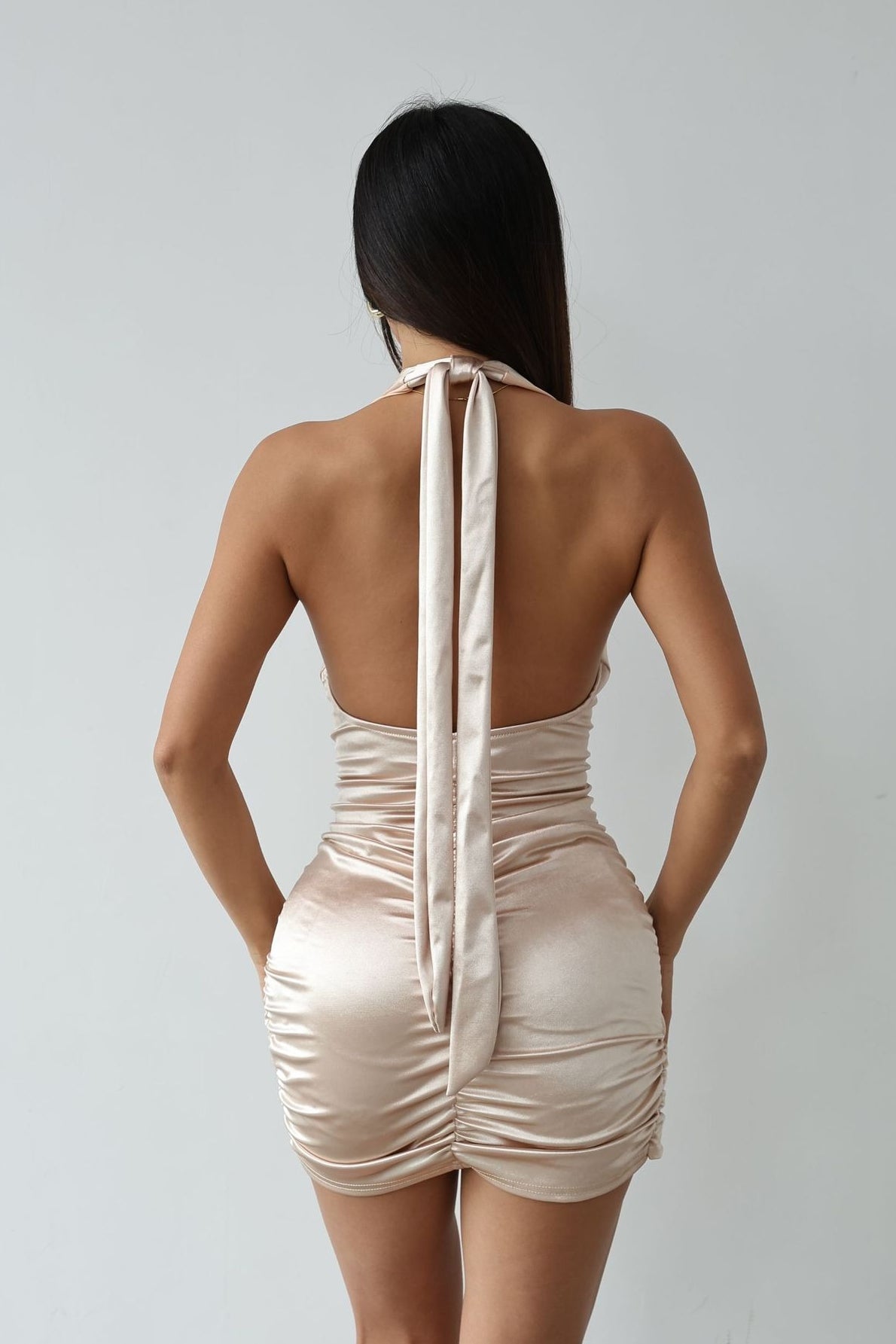 Sexy Cowl Neck Backless Silk Dress