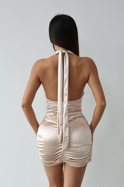 Sexy Cowl Neck Backless Silk Dress