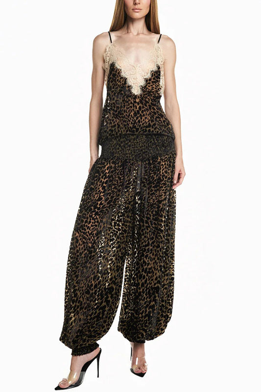 Wild Charm Leopard Print Smocked Elastic Waist Bloomers Pants