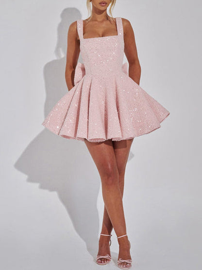 Elegant Square Neck A-Line Mini Dress
