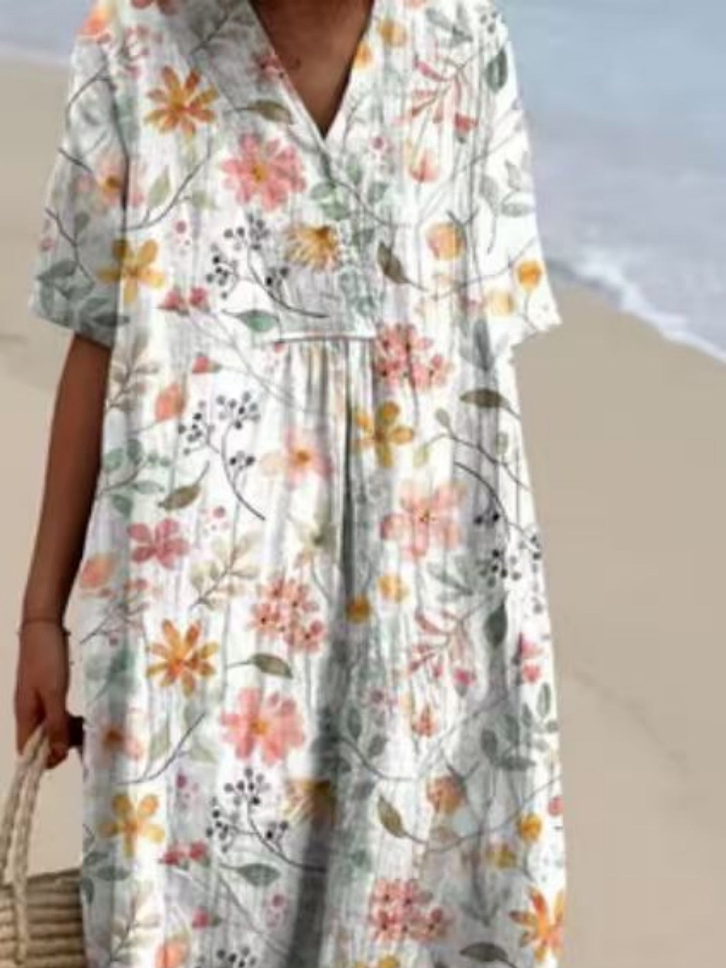 Printed Pocket Round Neck Sleeveless Maxi Dresses