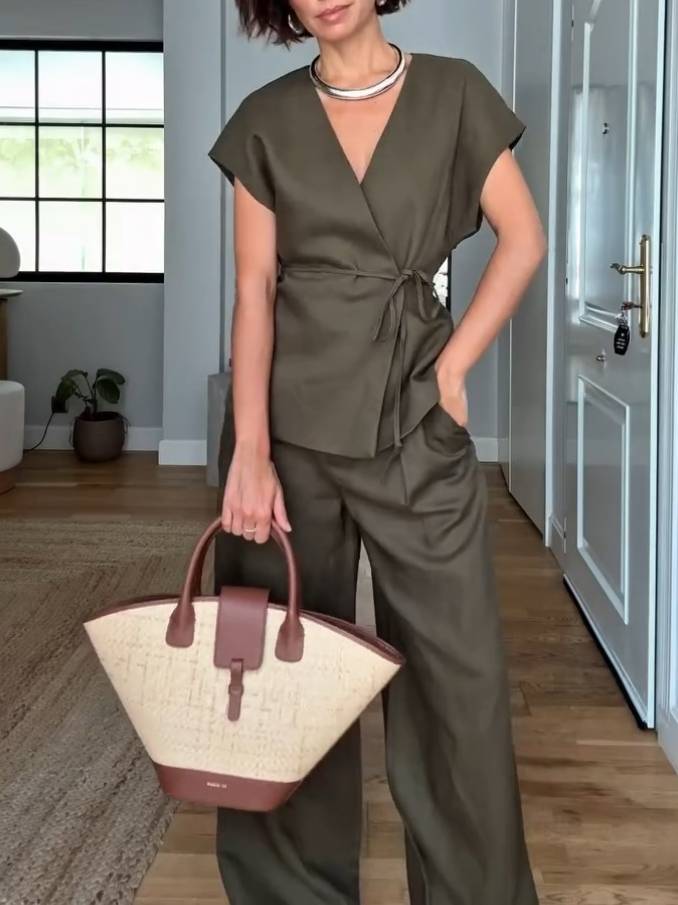 Minimalist Vest And Wide Leg Pants Suit-Pants