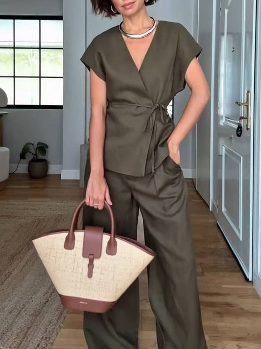 Minimalist Vest And Wide Leg Pants Suit-Pants