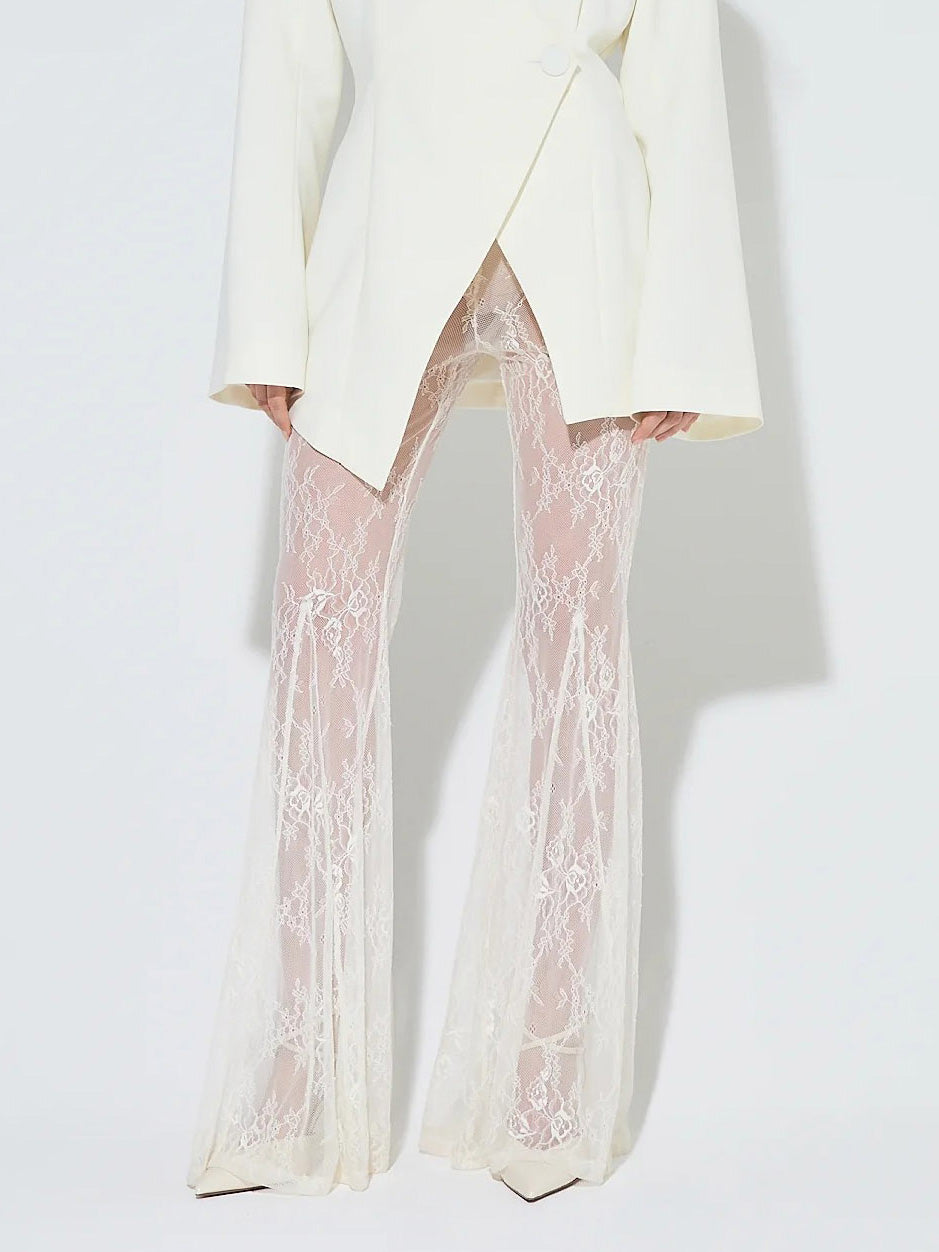 Exquisite Sheer Lace Flared Pants