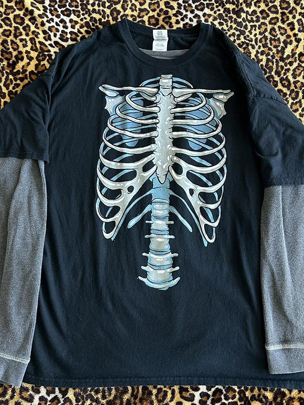 Skeleton Print Oversized Long Sleeve Tee
