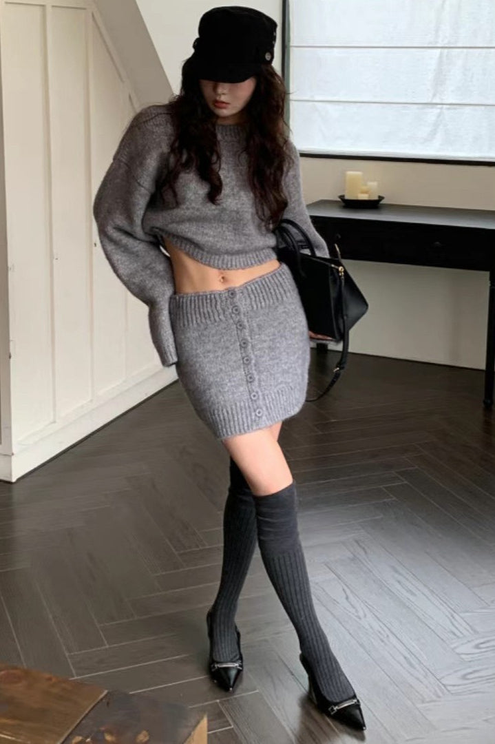 | Fitted Knit Round Neck Two Piece Set