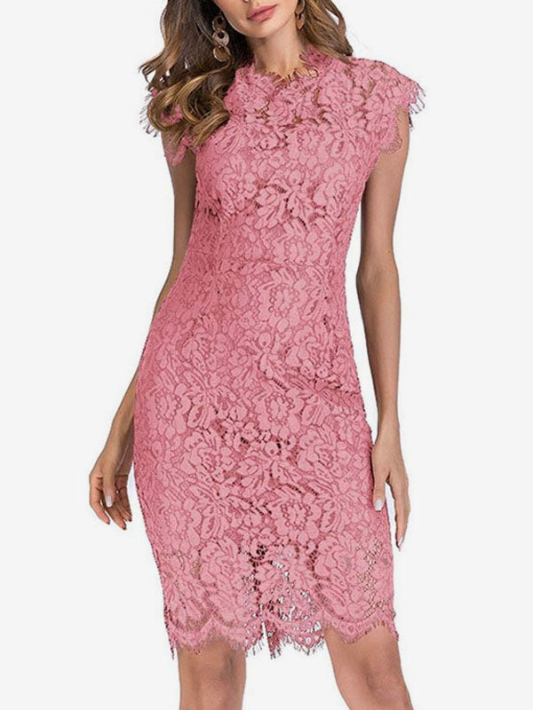 Birthday Bodycon Dresses Pink Sleeveless Designed Neckline Midi Dress Sheath Dress Casual Pencil Dress