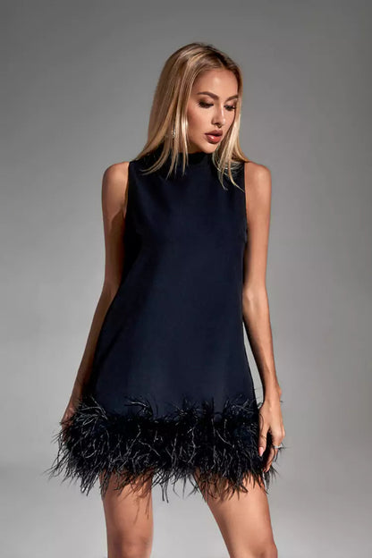 Hope Black Feather Mini Dress